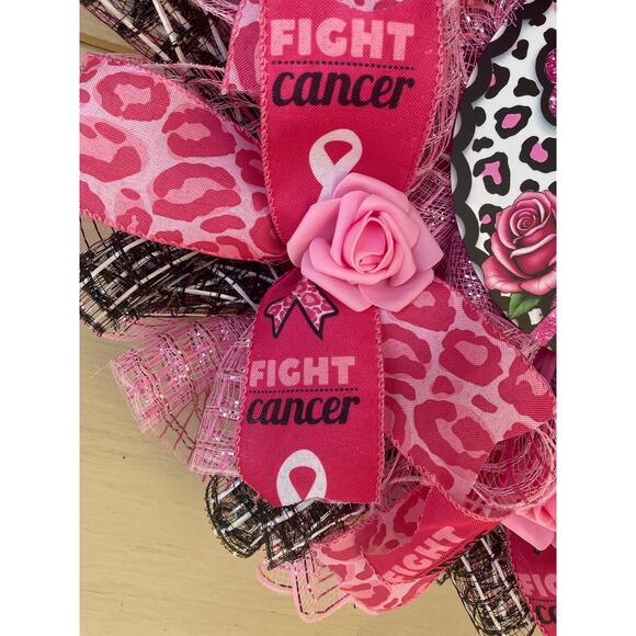 Handmade Breast Cancer Awareness Wreath - Faith Hope Cure - Pink Ribbon Decor - Picture 4 of 10